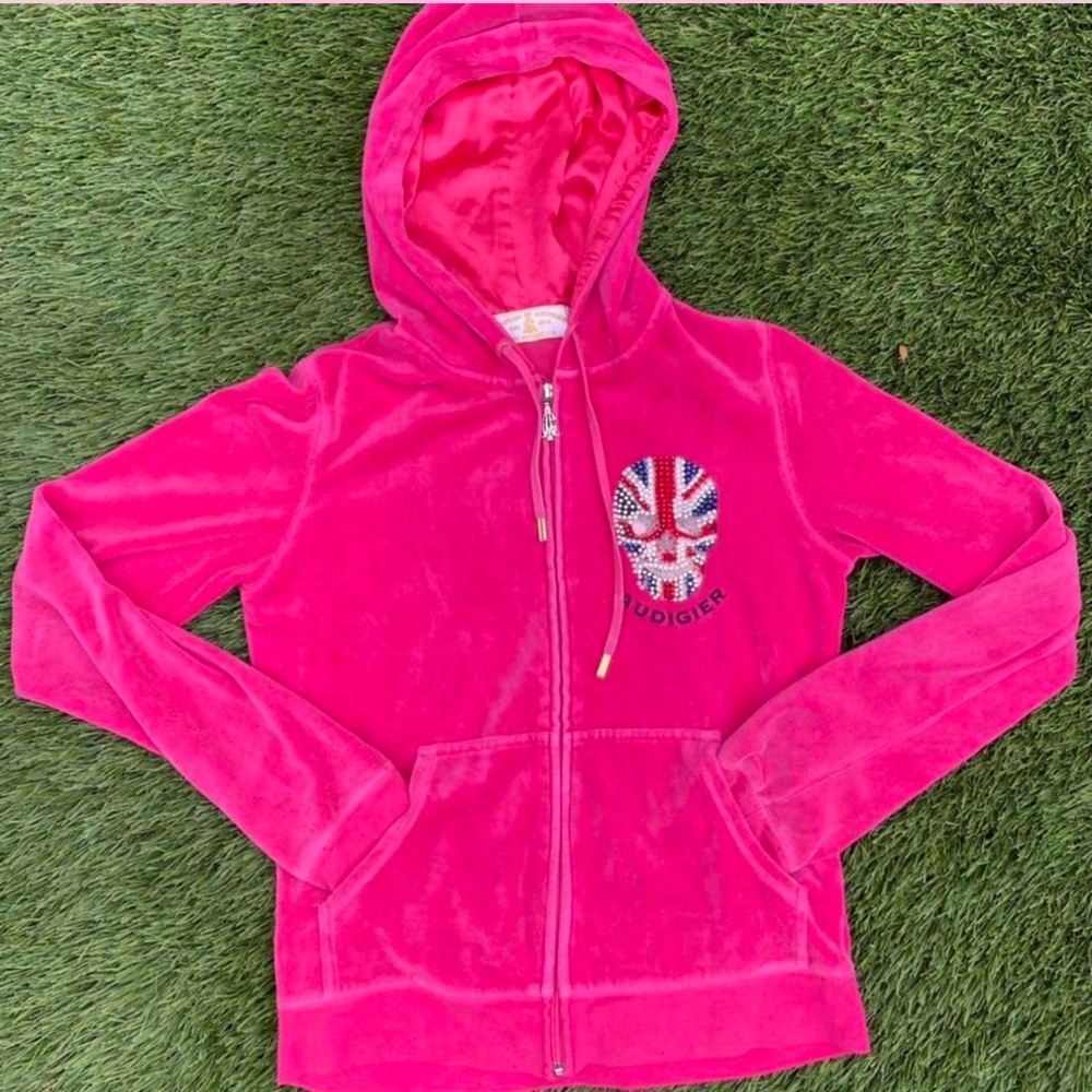 Ed Hardy Pink Bling Velour Hoodie